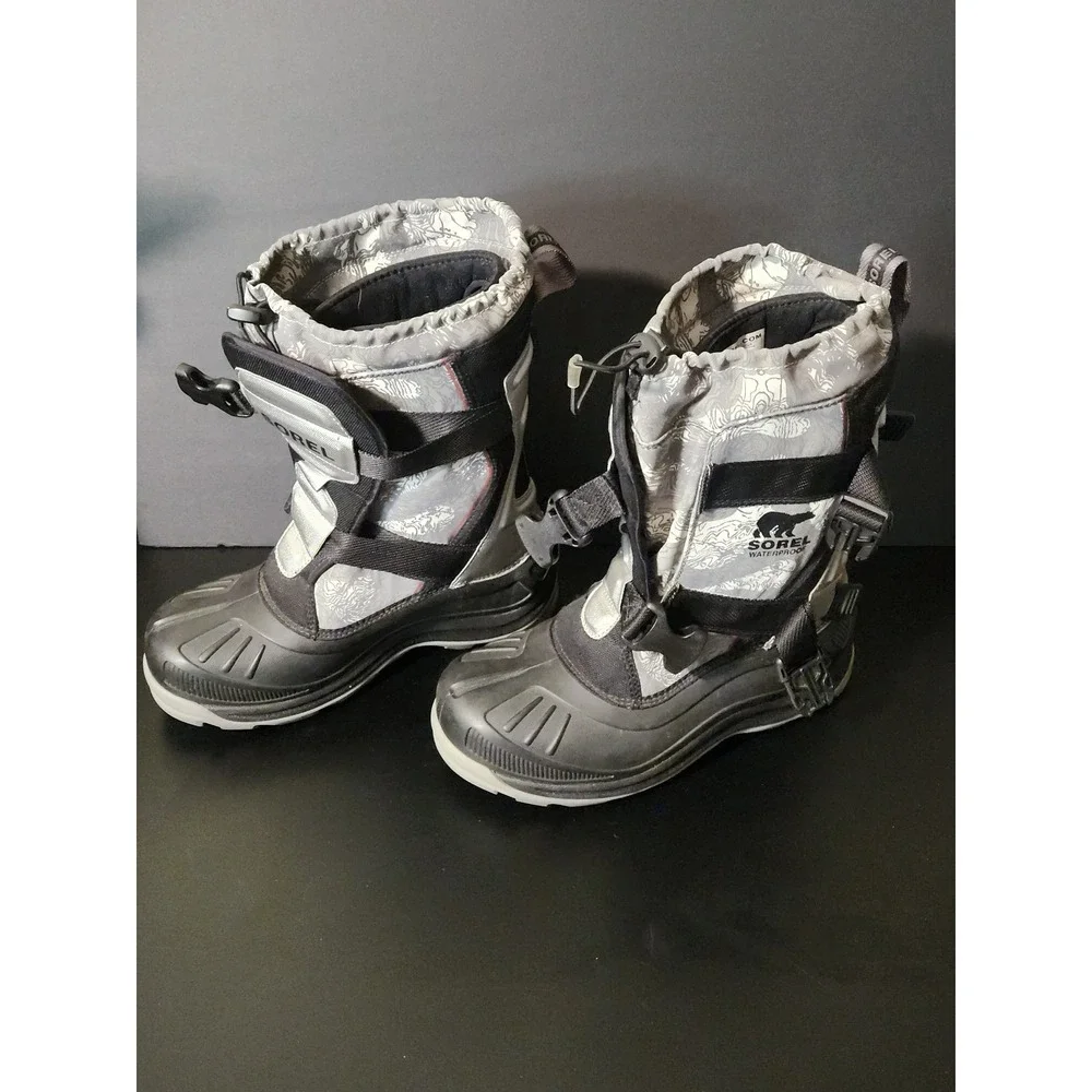 Sorel Alpha Pac XT Waterproof Snow Boots Mens 8 Grey Black Buckle NM1643-060